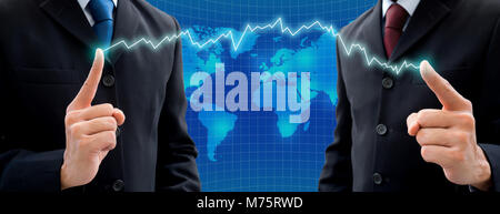 Two businessmen in dark gray suit going to make deal for their global business partner Stock Photo