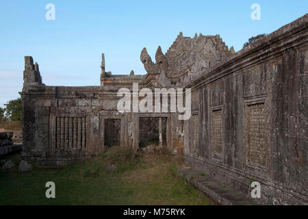 Dangrek Mountains Cambodia, view of Gopura IV courtyard with carved colonettes at the 11th century Preah Vihear Temple Stock Photo