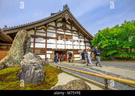 Kyoto, Japan - April 27, 2017: people and tourists visit the Kuri building or Temple Living Quarters, one of the major buildings of Zen Temple Tenryu-ji in Arashiyama, Kyoto, Japan. Unesco Heritage. Stock Photo