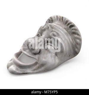 Theatre Comedy Mask White Marble on white background. 3D illustration Stock Photo