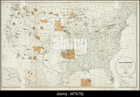 Map showing the location of the Indian reservations within the limits of the United States and... (NBY 15602) Stock Photo