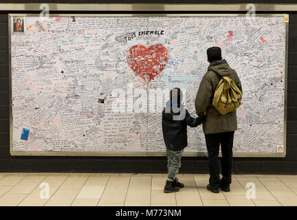 Memorial, commemorative plaque, for victims of terrorism in Maelbeek subway station, Maalbeek, in which 20 people were killed in a bomb attack on 22.0 Stock Photo