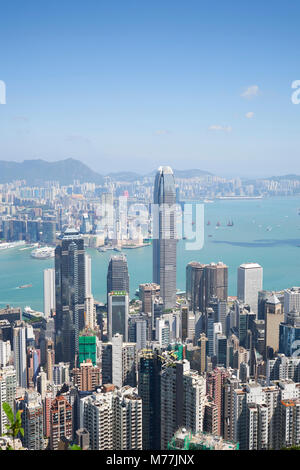 City skyline, viewed from Victoria Peak with Two International Finance Centre (2IFC), Hong Kong, China, Asia Stock Photo