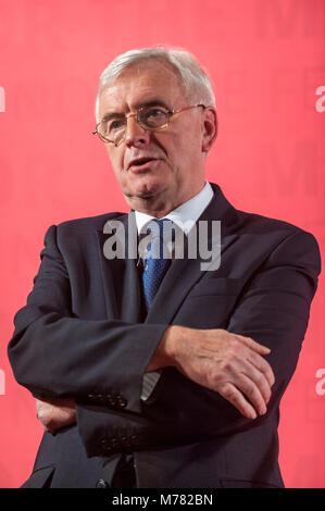London, UK.  9 March 2018.  John McDonnell MP, Labour's Shadow Chancellor, makes a Pre-Spring Statement Speech in Westminster ahead of Chancellor Philip Hammond delivering the Spring Statement next week. Credit: Stephen Chung / Alamy Live News Stock Photo