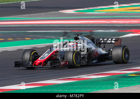 Barcelona, Spain. 9th Mar, 2018. Haas driver Romain Grosjean (8) of France during the test of F1 celebrated at Circuit of Barcelonacon 9th March 2018 in Barcelona, Spain. (Credit: Mikel Trigueros / Urbanandsport / Cordon Press) Credit: CORDON PRESS/Alamy Live News Stock Photo