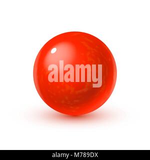 Realistic glass sphere with shadows, reflection of sky in mirror surface of red fire color pearl Stock Vector