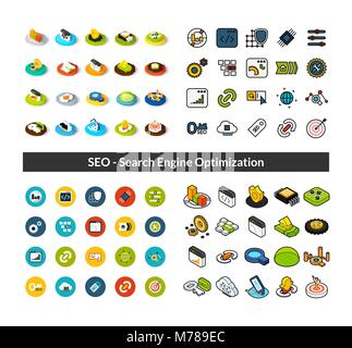 Set of icons in different style - isometric flat and otline, colored and black versions Stock Vector