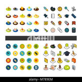 Set of icons in different style - isometric flat and otline, colored and black versions Stock Vector