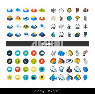 Set of icons in different style - isometric flat and otline, colored and black versions Stock Vector