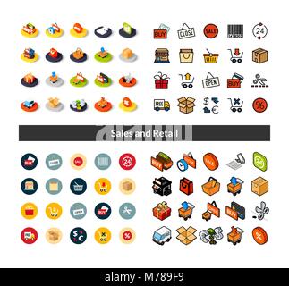 Set of icons in different style - isometric flat and otline, colored and black versions Stock Vector