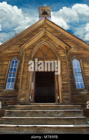 The exterior of an abandoned Methodist Church in ghost town Bodie, in Bodie State Historic Park, CA USA Stock Photo