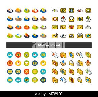 Set of icons in different style - isometric flat and otline, colored and black versions Stock Vector