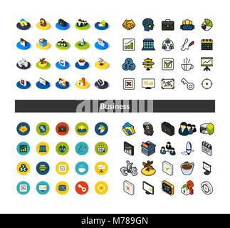 Set of icons in different style - isometric flat and otline, colored and black versions Stock Vector