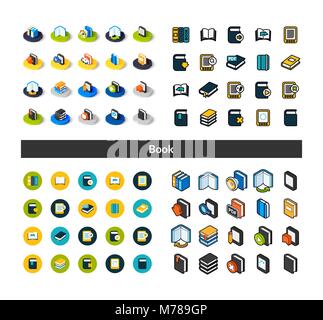 Set of icons in different style - isometric flat and otline, colored and black versions Stock Vector