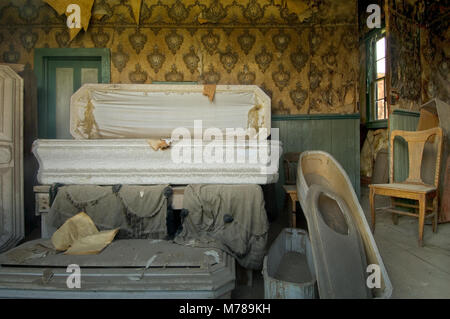 Inside the undertaker business in ghost town Bodie, in Bodie State Historic Park, CA USA Stock Photo