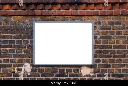 Blank advertising poster billboard on rough brick wall Stock Photo