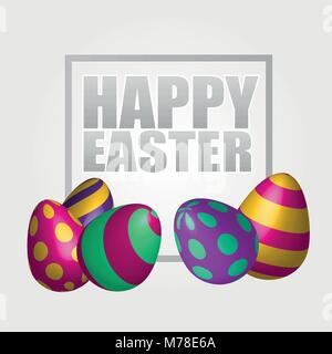 Happy Easter background with realistic decorated eggs. Greeting card design Stock Vector