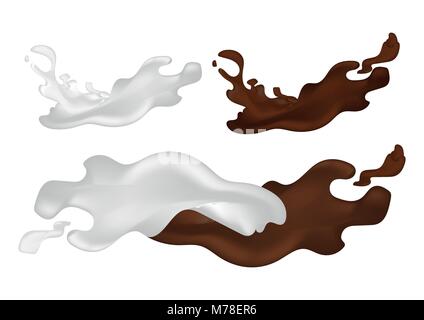 Milk and chocolate splashes vector isolated - 3d illustration Stock Vector
