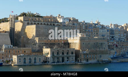 Central Valletta and the Saluting Battery as seen from Senglea Peninsula Stock Photo