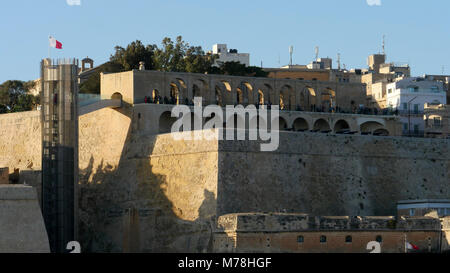 Central Valletta and the Saluting Battery as seen from Senglea Peninsula. Stock Photo