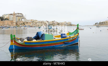 Fishing boats in the harbour and the waterfront at BellaVista in Malta Stock Photo
