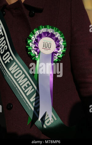 Labour Party launches a yearlong campaign outside Parliament to celebrate the centenary of women’s suffrage and look at how they can take the next steps to achieve full equality for women. Female members of the Shadow Cabinet and Labour politicians, wearing Labour styled suffragette rosettes with placards in front of a ‘100 Years of Women Voting’ banner.  Featuring: View Where: London, United Kingdom When: 06 Feb 2018 Credit: WENN.com Stock Photo