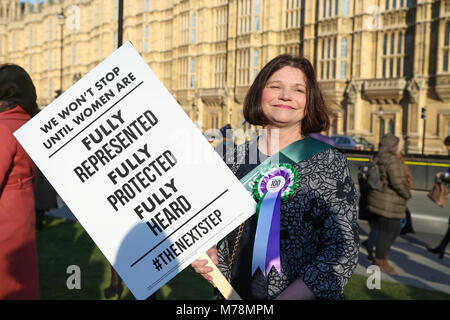 Labour Party launches a yearlong campaign outside Parliament to celebrate the centenary of women’s suffrage and look at how they can take the next steps to achieve full equality for women. Female members of the Shadow Cabinet and Labour politicians, wearing Labour styled suffragette rosettes with placards in front of a ‘100 Years of Women Voting’ banner.  Featuring: View Where: London, United Kingdom When: 06 Feb 2018 Credit: WENN.com Stock Photo