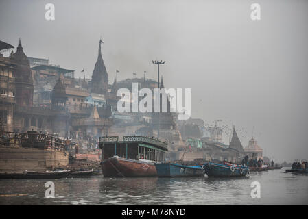 Manikarnika Ghat (Burning Ghat), Varanasi, Uttar Pradesh, India, Asia Stock Photo