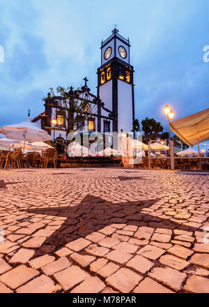 Main Church, twilight, Ponta Delgada, Sao Miguel Island, Azores, Portugal, Atlantic, Europe Stock Photo