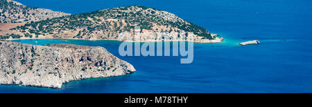 Aerial image of eastern Dodecanese Greek islands Koulondros, Seskli and Xisos in the Mediterranean Sea Stock Photo