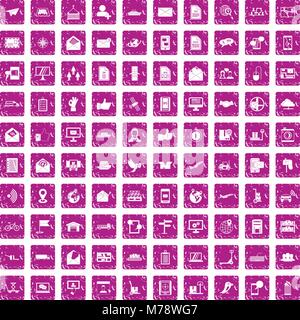100 post and mail icons set grunge pink Stock Vector