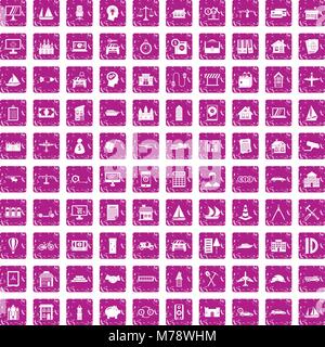 100 private property icons set grunge pink Stock Vector