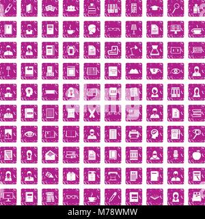 100 reader icons set grunge pink Stock Vector