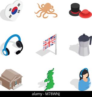 Welfare icons set, isometric style Stock Vector