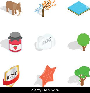 Wildlife sanctuary icons set, isometric style Stock Vector