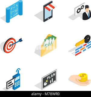 Entrepreneurial idea icons set, isometric style Stock Vector