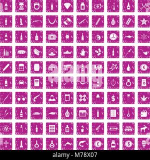 100 smuggling goods icons set grunge pink Stock Vector