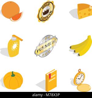 Quality food icons set, isometric style Stock Vector