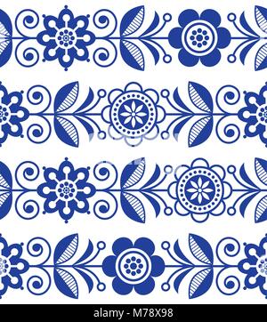 Folk art seamless pattern, vector floral repetitive design - Scandinavian style Stock Vector