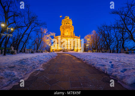 Budapest, Hungary - Elizabeth Lookout (Erzsebet Kilato) on the top of Janos Hill at blue hour on a cold winter night with clear blue sky Stock Photo
