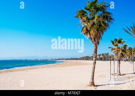 a panoramic view of the Llevant Beach in Salou, Spain, on a winter day Stock Photo