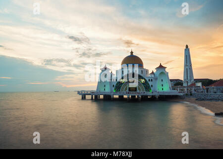 Malacca straits mosque (Selat Melaka Mosque) is a Mosque located on Malacca Island near in Malacca state, Malaysia. Stock Photo