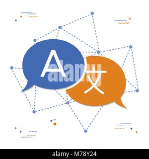 Language translation icon in chat bubble shape. International communication conversation concept illustration. EPS10 vector. Stock Vector