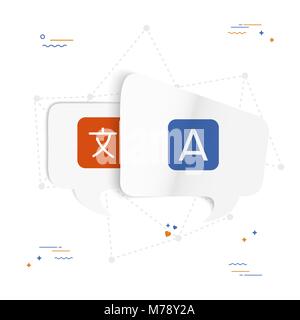 Chat bubbles with translate icon. Concept illustration for translation idea or international communication in paper art style. EPS10 vector. Stock Vector