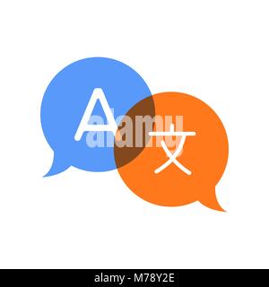 Speech social bubbles with translate icon. Concept illustration for translation idea or international communication. EPS10 vector. Stock Vector