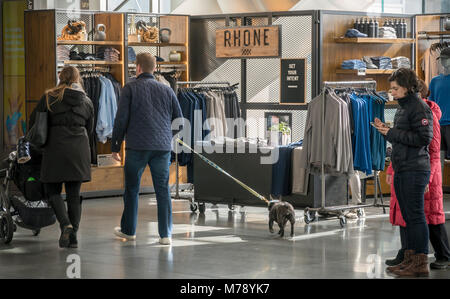 The temporary Rhone brand mens activewear kiosk in the Brookfield Place mall in New York on Saturday, March 3, 2018. Some analysts are speculating the menswear will be the next fashion battleground. (Â© Richard B. Levine) Stock Photo