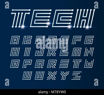 Font maze italic, vector geometric alphabet on dark background Stock Vector
