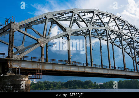 Railway Bridge (Dzelzcela tilts) over Daugava River. Riga, Latvia Stock Photo