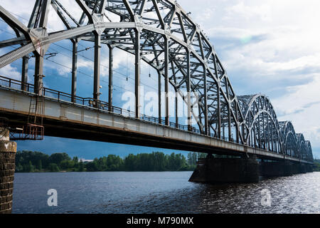Railway Bridge (Dzelzcela tilts) over Daugava River. Riga, Latvia Stock Photo