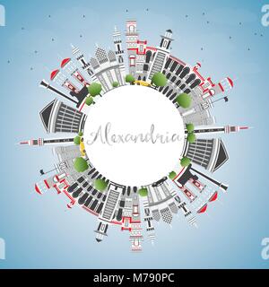 Outline Alexandria Skyline with Blue Buildings and Reflections. Vector ...